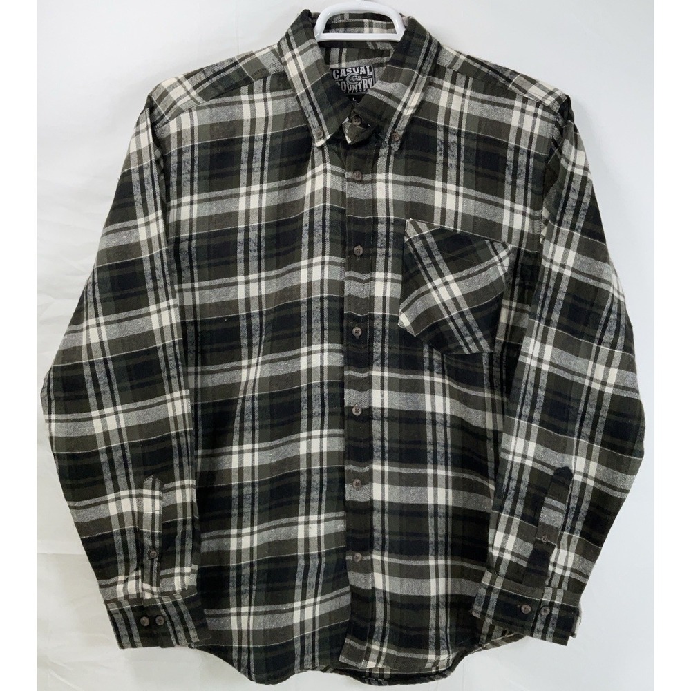 NWT Men's Casual Country Outfitters Long‎ Sleeve Olive Green Flannel Shirt Large